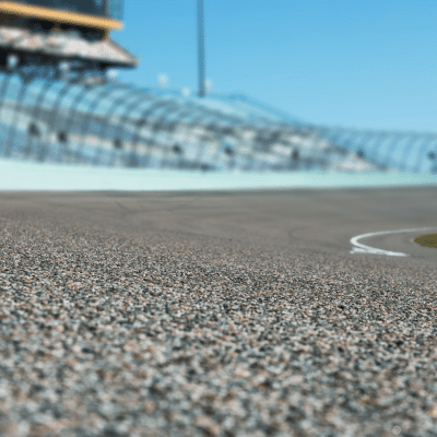 View of a race car track from tarmac, representing Connor Hall