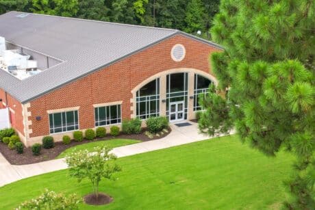 hra cafeteria exterior drone shot