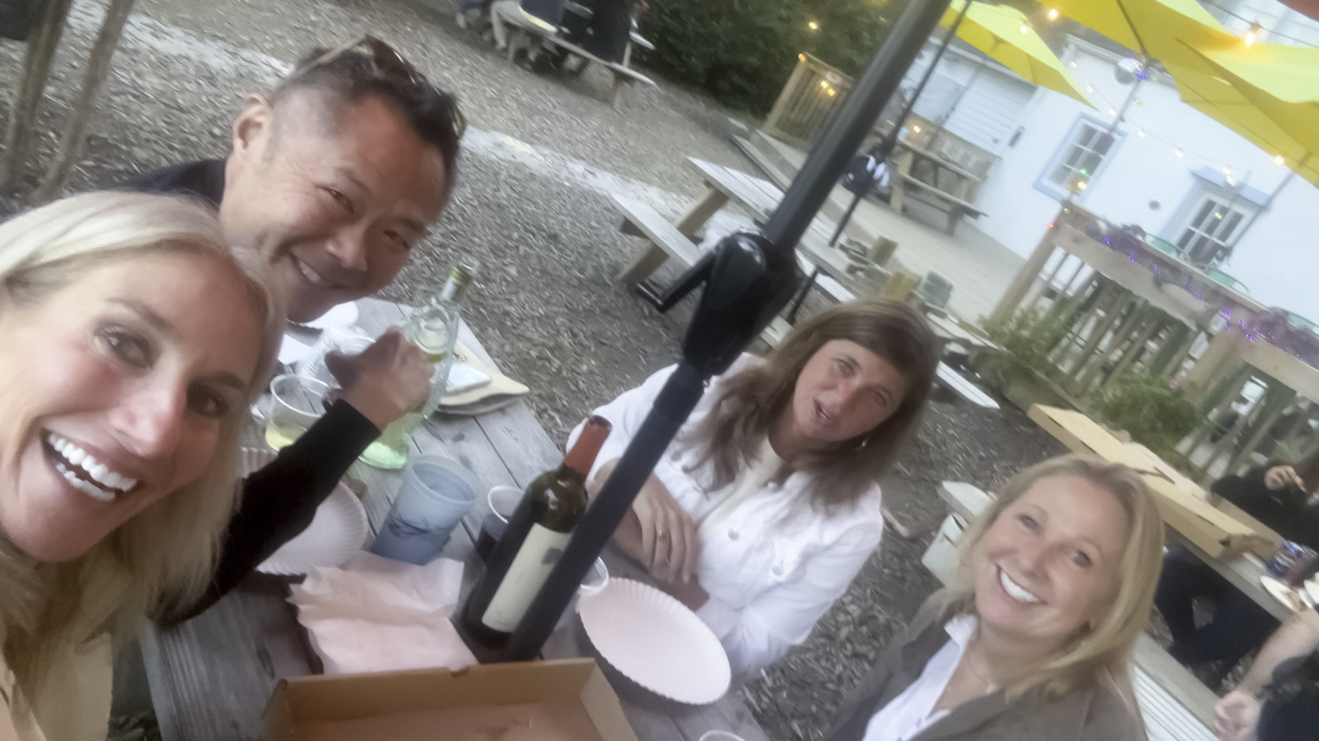 Four members of the HRA Class of 1989 at a pre-game