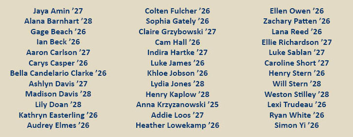 2025 HRA summer interns: Jaya Amin ’27, Alana Barnhart ’28, Gage Beach ’26, Ian Beck ’26, Aaron Carlson ’27, Carys Casper ’26, Bella Candelario Clarke ’26, Ashlyn Davis ’27, Madison Davis ’28, Lily Doan ’28, Kathryn Easterling ’26, Audrey Elmes ’26, Colten Fulcher ’26, Sophia Gately ’26, Claire Grzybowski ’27, Cam Hall ’26, Indira Hartke ’27, Luke James ’26, Khloe Jobson ’26, Lydia Jones ’28, Henry Kaplow ’28, Anna Krzyzanowski ’25, Addie Loos ’27, Heather Lowekamp ’26, Ellen Owen ’26, Zachary Patten ’26, Lana Reed ’26, Ellie Richardson ’27, Luke Sablan ’27, Caroline Short ’27, Henry Stern ’26, Will Stern ’28, Weston Stilley ’28, Lexi Trudeau ’26, Ryan White ’26, Simon Yi ’26