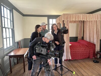 HRA alumnus David Schmidt '05 and his documentary crew film in an eighteenth-century bedroom in Colonial Williamsburg