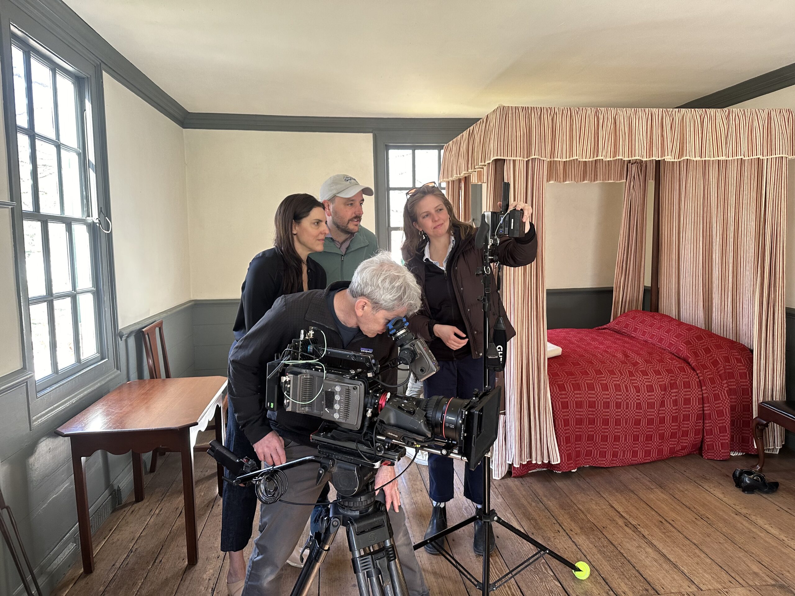 HRA alumnus David Schmidt '05 and his documentary crew film in an eighteenth-century bedroom in Colonial Williamsburg
