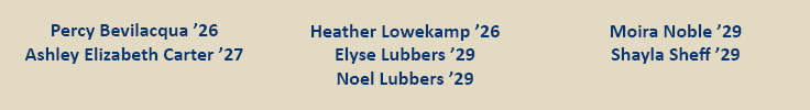 HRA's 2026 VMEA District VIII Honors Choir students: Percy Bevilacqua '26, Ashley Elizabeth Carter '27, Heather Lowekamp '26, Elyse Lubbers '29, Noel Lubbers '29, Moira Noble '29, and Shayla Sheff '29