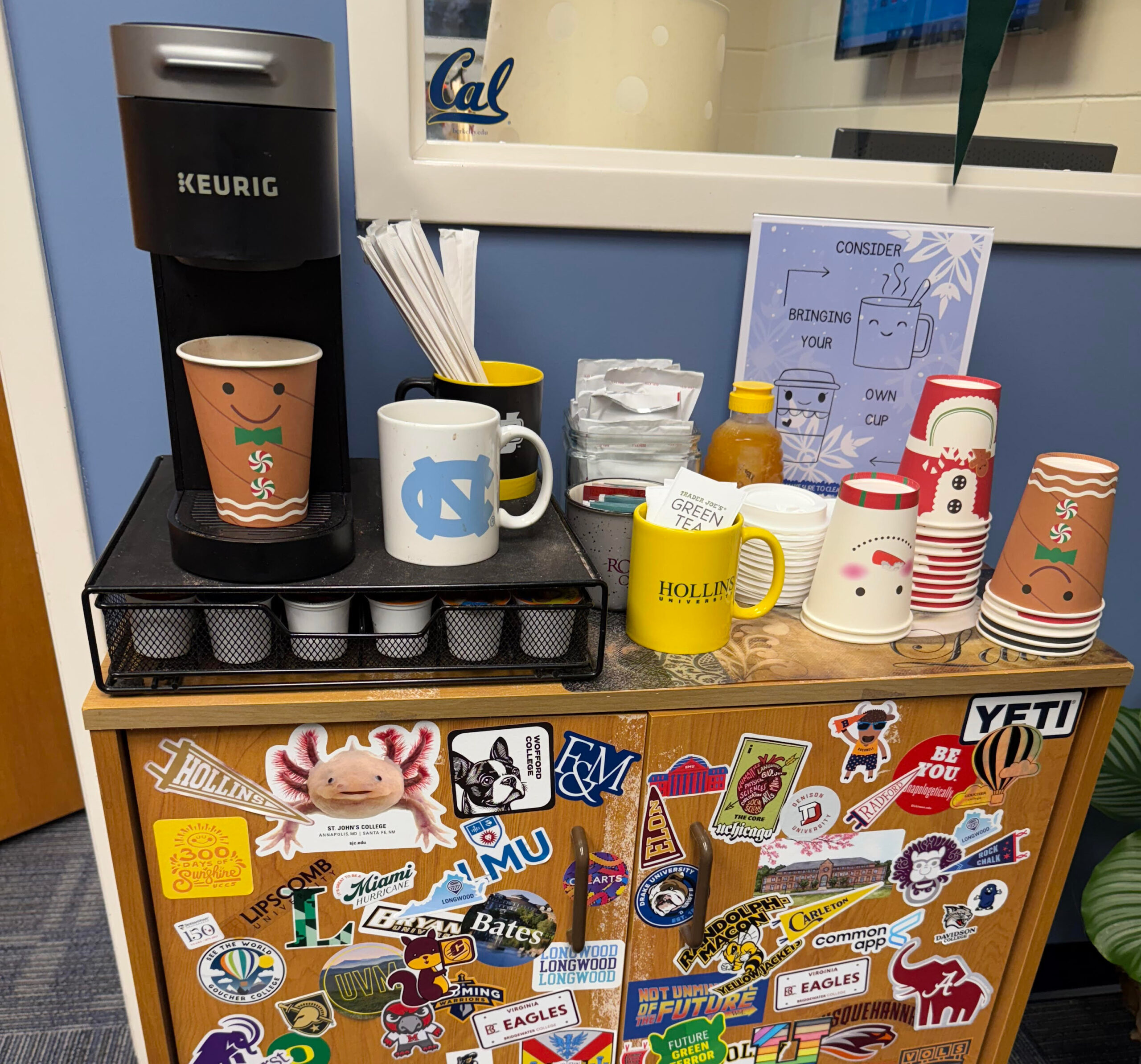 The hot chocolate station in HRA's College Counseling Office