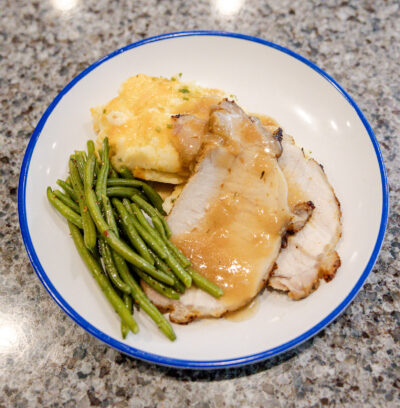 Pork loin lunch in HRA's Mary and Larry Pope Dining Hall