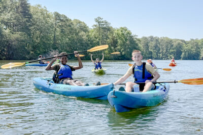 HRA seventh graders kayaking during their May 2026 field trip to Mariners' Lake