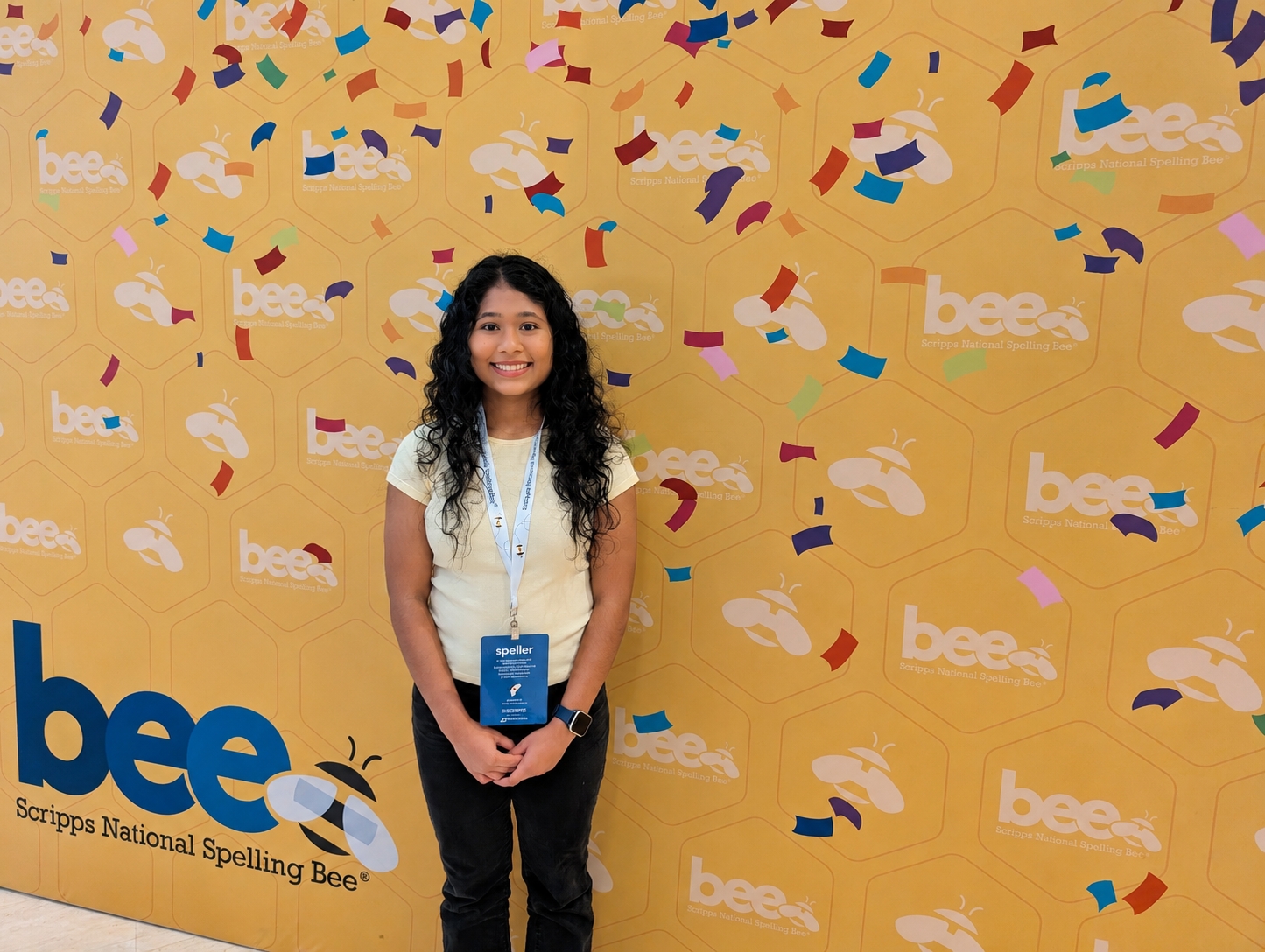HRA eighth grader Suhani Joshi '30 at the 2026 Scripps National Spelling Bee