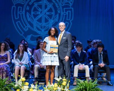 Sophomore Madison Davis '28 and Head of School Jay Lasley at the 2026 HRA Upper School Awards Assembly