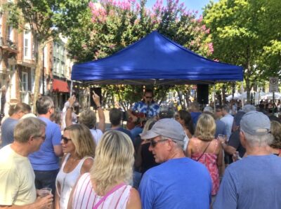 HRA alumnus Doug Parsons '81 performing at the Portsmouth Olde Town Shakedown in July 2026