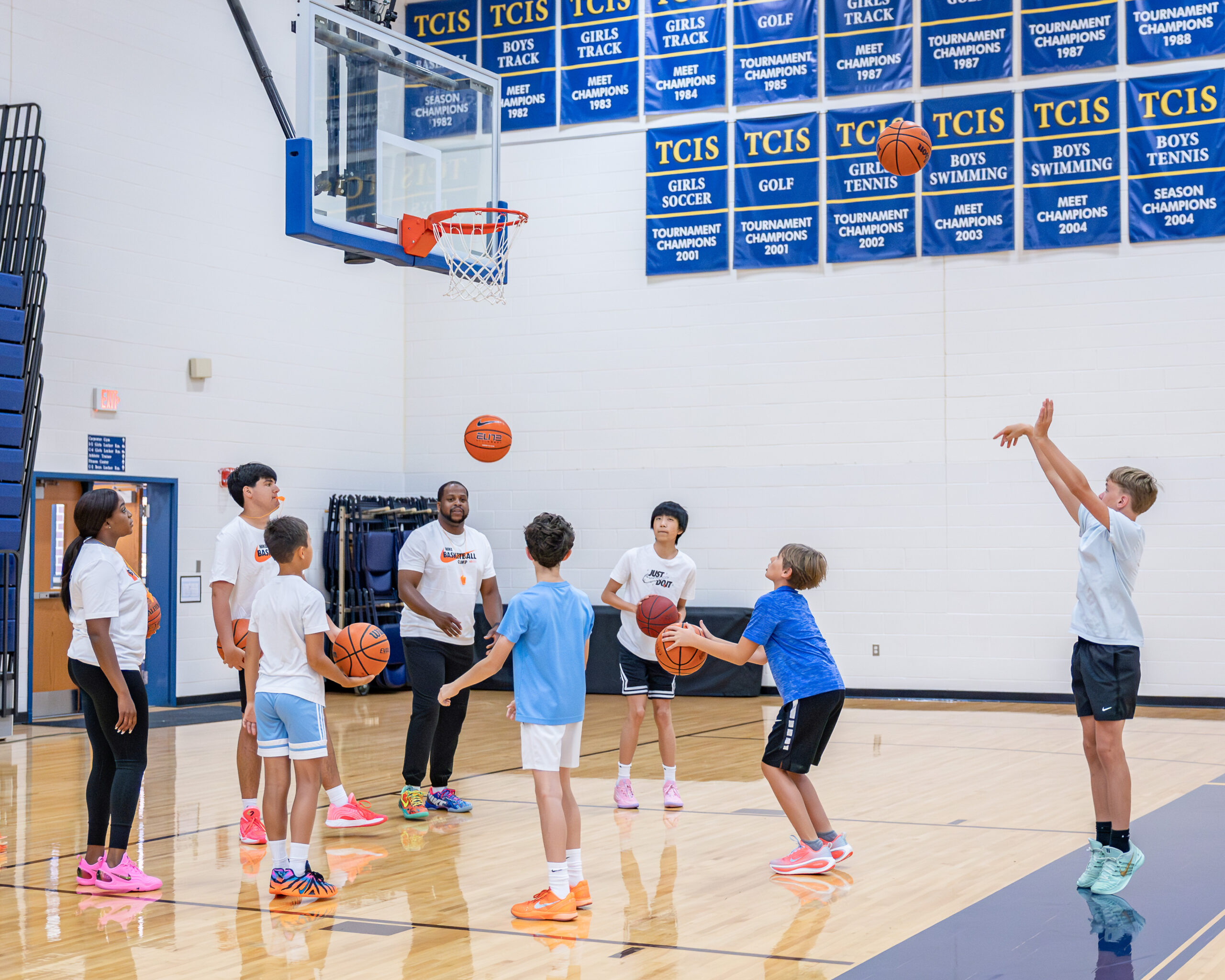 Shooting practice during HRA's summer 2026 Nike basketball camp