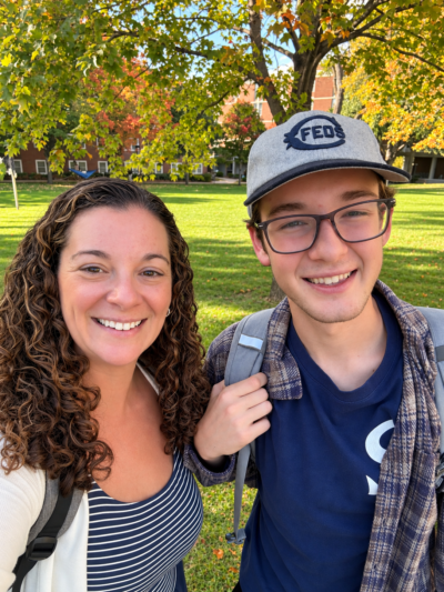 HRA Director of College Counseling Elizabeth Cavallari with alumnus Cam Hall '26 at Macalester College in October 2026