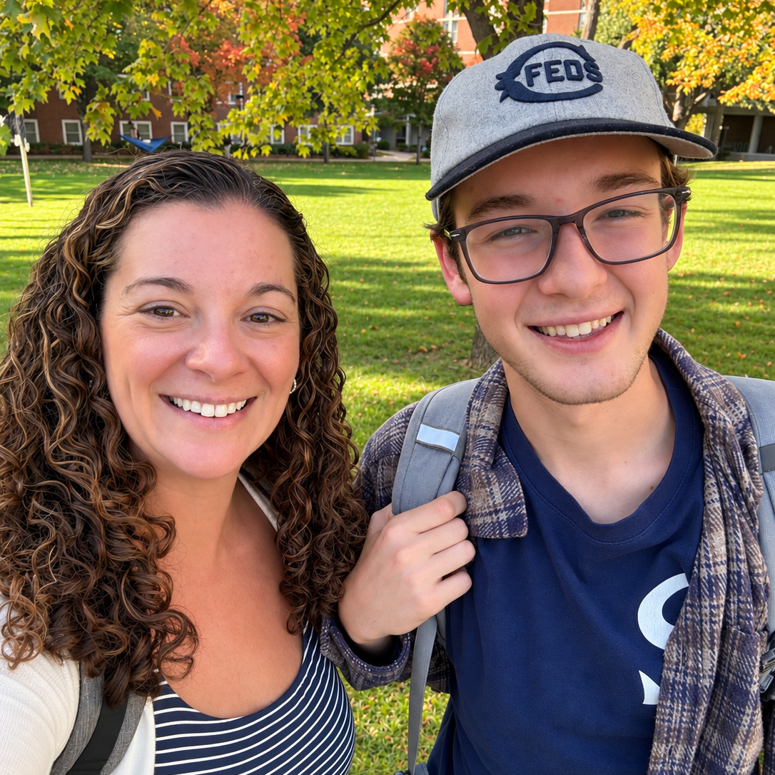 HRA Director of College Counseling Elizabeth Cavallari with alumnus Cam Hall '26 at Macalester College in October 2026
