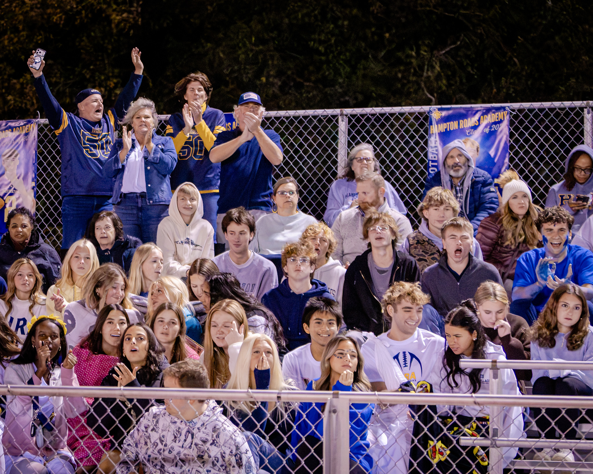 Cheering fans in the stands at the 2026 HRA Homecoming football game