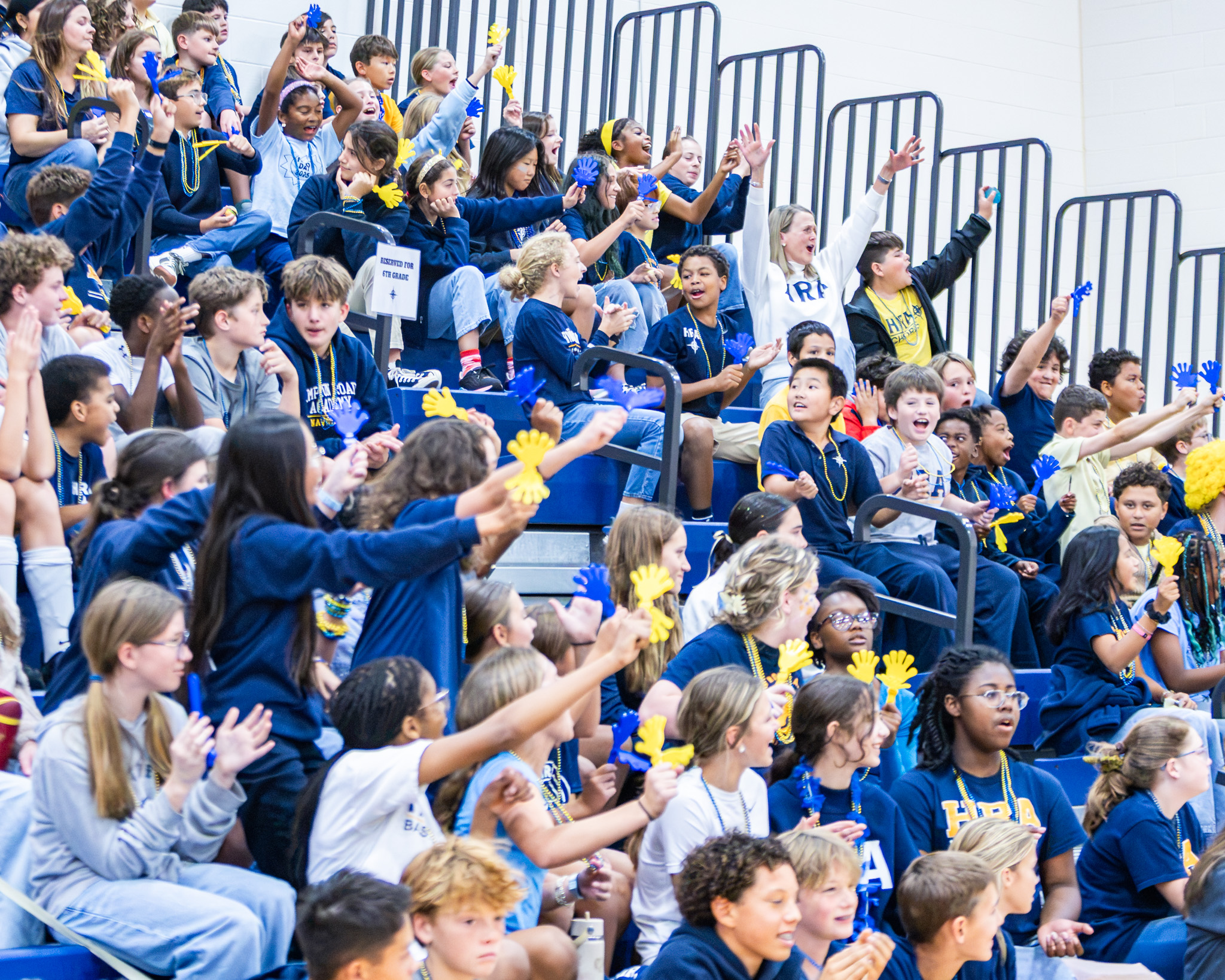 HRA Middle School students cheering at the 2026 Homecoming pep rally