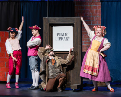 The cast of Virginia Opera's October 2026 production of "The Three Little Pigs" on stage at HRA